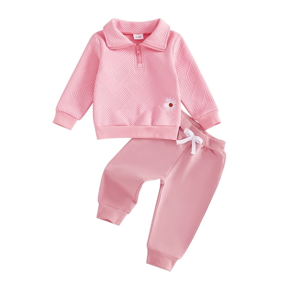 YDFCWXW Girls Clothes Winter 2 Piece Outfits Zip Tops Long Sleeve Fashion Clothing Set (Red, 18-24 Months)