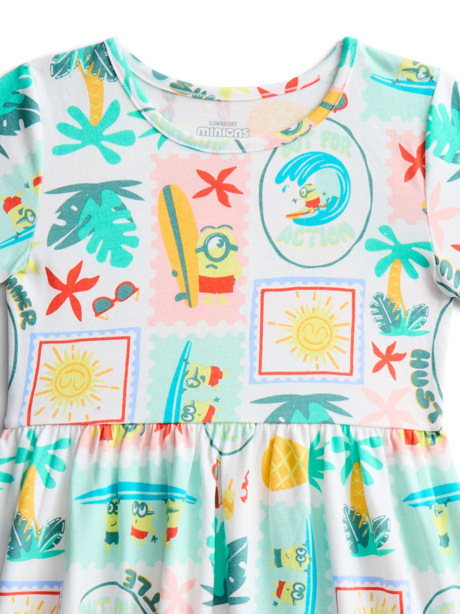 Minions Girls Allover Print Dress with Short Sleeves, Sizes 4-12
