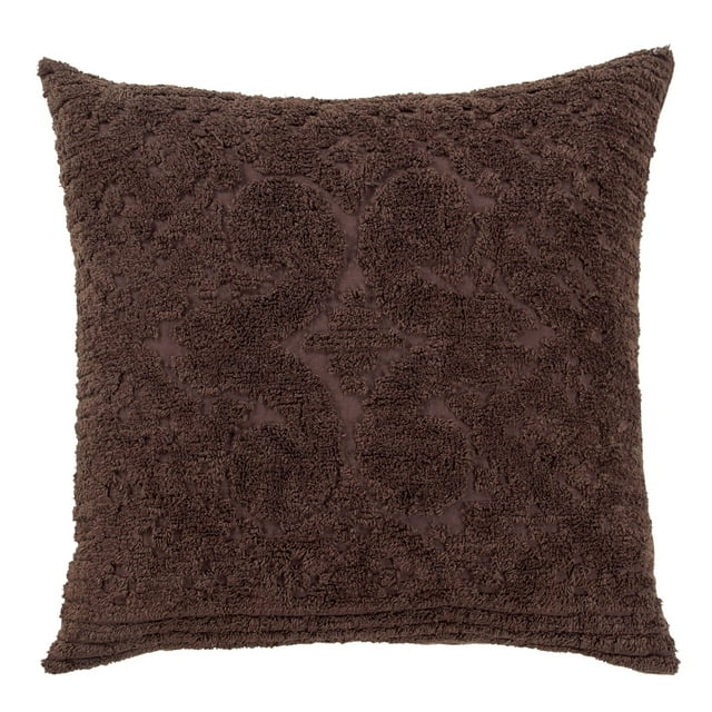 Better Trends Chocolate Euro Sham 100% algodón chenilla colcha suave y acogedora con mechones apto para secadora (26 x 26 Euro Sham) Colección Ashton