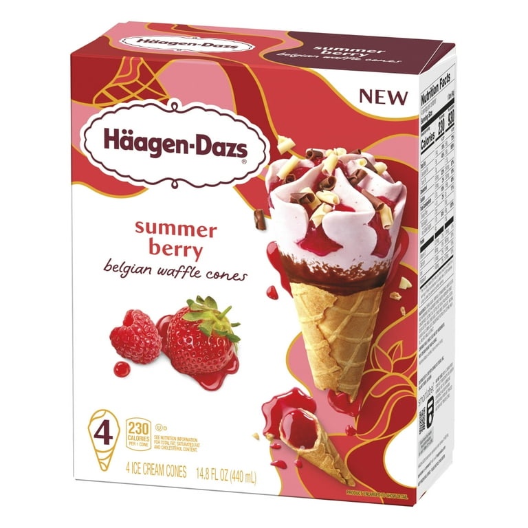 Haagen-Dazs Summer Berry Belgian Waffle Ice Cream Cone, 4 Count