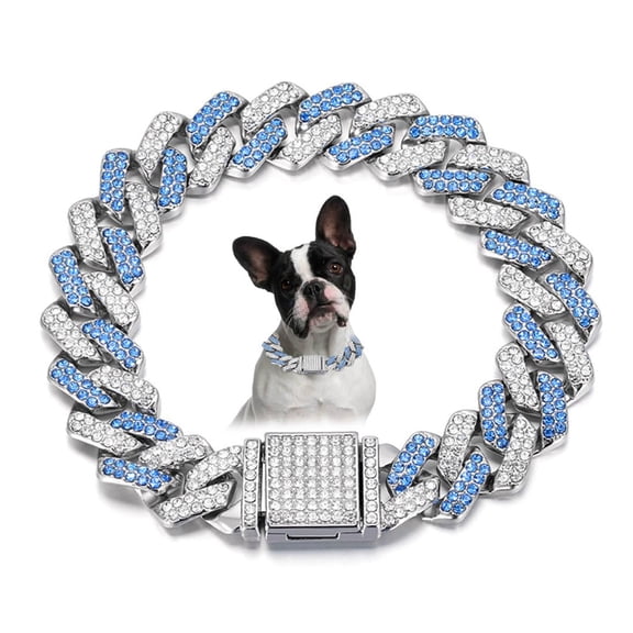 Dog Chain Necklace with Diamond, Bling Cuban Link Puppy Collars Glitter Rhinestone Cat Jewelry for Small Medium Large Pet Dogs