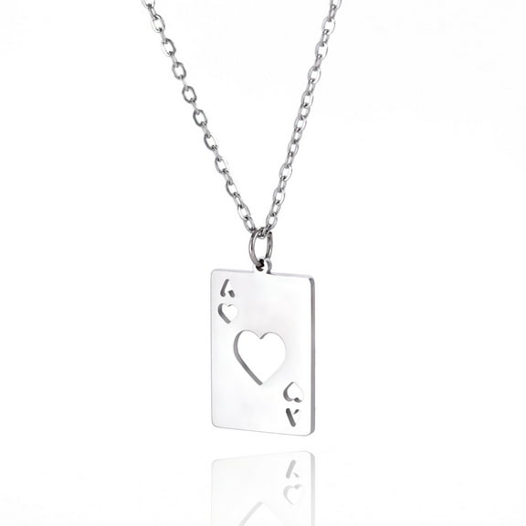 EUEAVAN Silver Hollow Heart A Playing Card Pendant Necklace Stainless Steel Jewelry