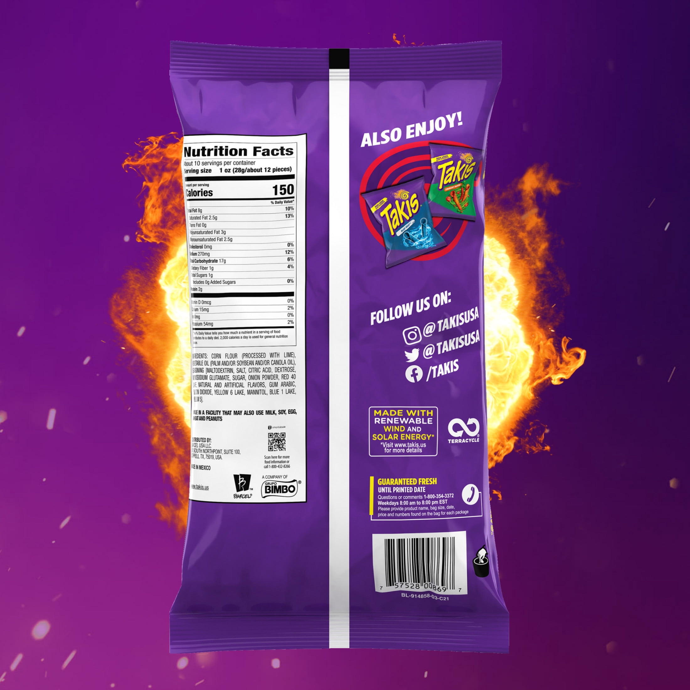 Takis Nitro 9.9 oz Sharing Size Bag, Habanero & Lime Rolled Tortilla Chips