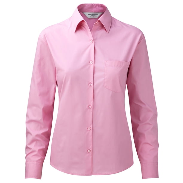 Jerzees - Camisa de trabajo de manga larga de algodón puro para mujer (Rosa)
