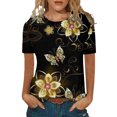 thumbnail image 1 of TSADFHJI T-Shirt à Manches Longues pour Femmes Coton Mode Décontractée Imprimé Motif Manches Courtes Col Rond T-Shirt Haut m Jaune, 1 of 4