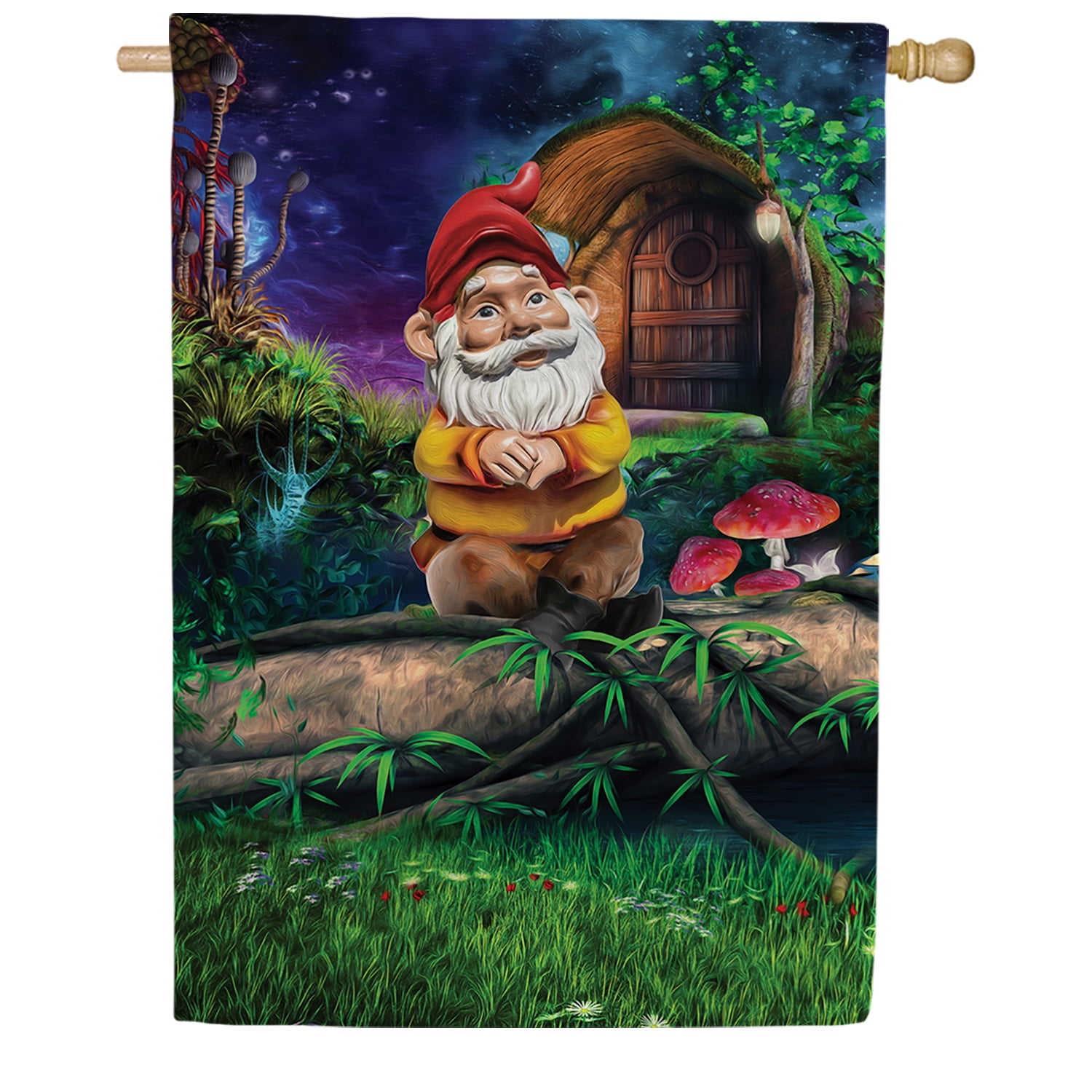 America Forever Gnome House Flag - Wise Old Gnome - Colorful Magical Spring Summer Seasonal Yard Outdoor Decorative Double Sided Flag - 28 x 40 Inch