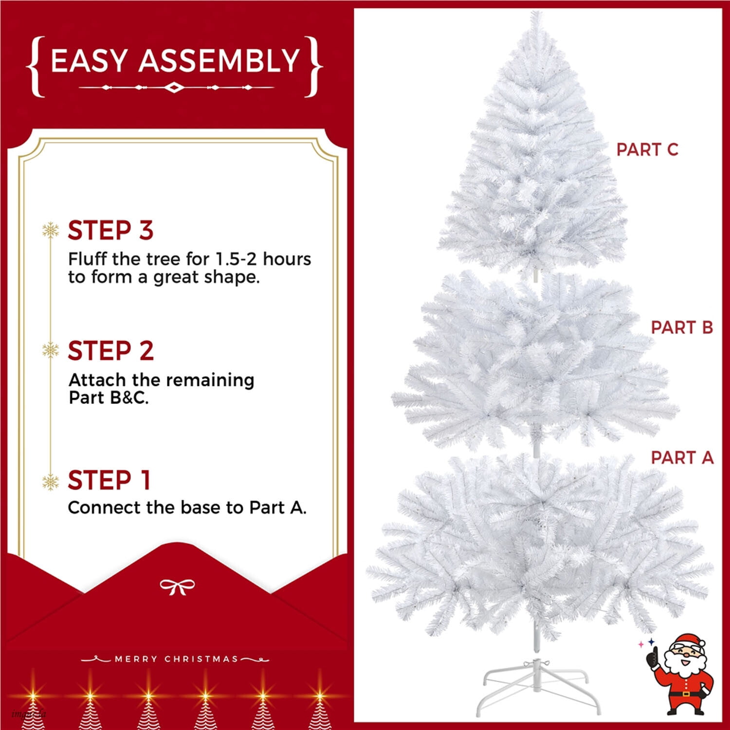Alden Design 7.5FT Pre-lit Artificial Hinged Christmas Fir Tree with Stand and 550 LED Warm Lights,White