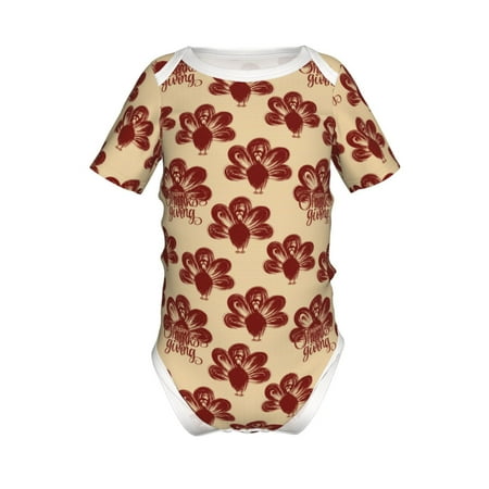 

Adobk Thanksgiving Sketch Turkey Print Baby Climbing Clothes Jumpsuit Rompers Classic Rompers Child Short sleeve Bodysuits-6 Months