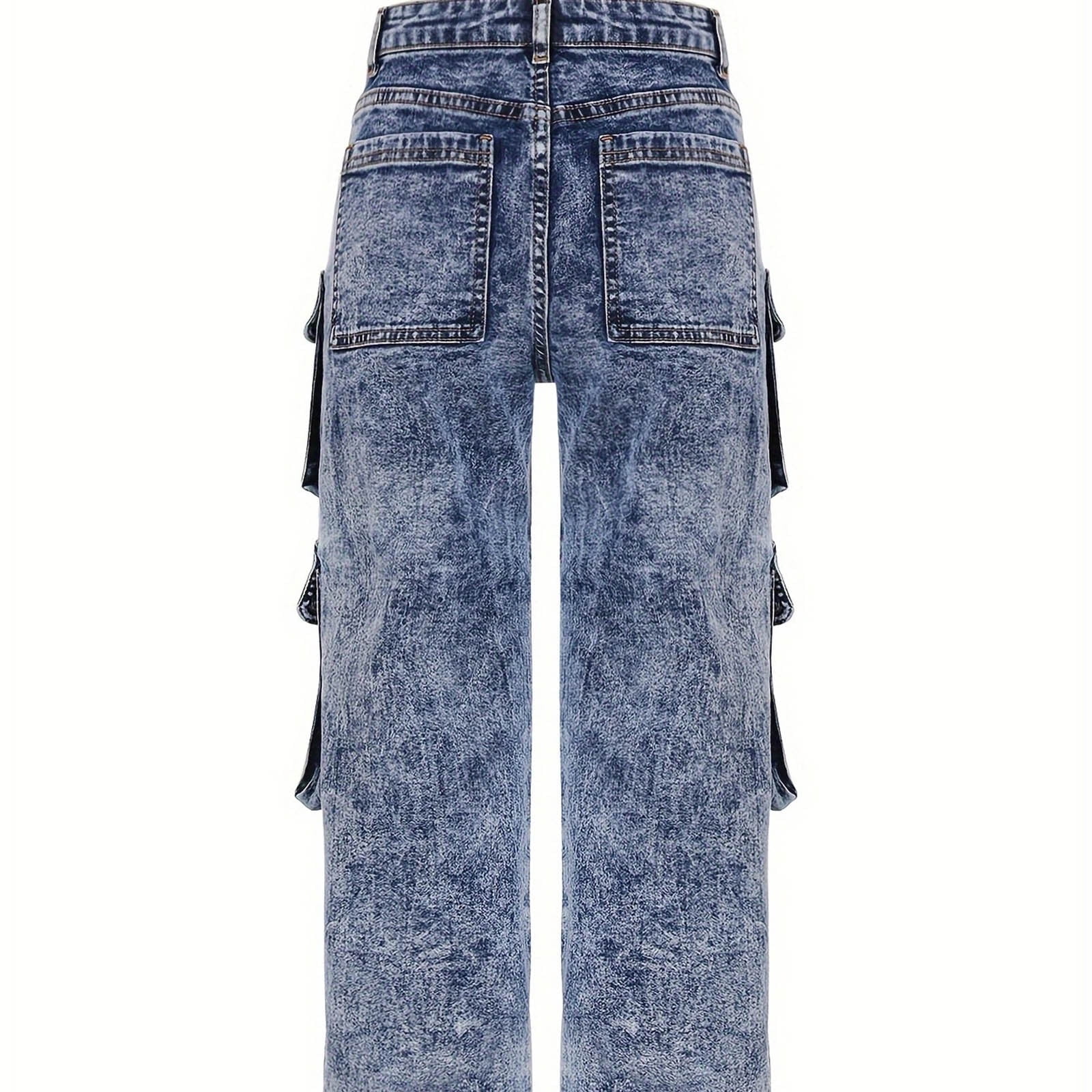 Wdgfv Girls High Waisted Cargo Denim Pants Casual Wide Leg Loose Fit Jeans with Pockets Streetwear Comfortable Stretchy Elastic Waist Blue 10-11 Years