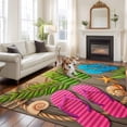 thumbnail image 3 of Summer Slippers Washable Living Room Rugs 5'x7', Pink Green Blue Shoes Shell Palm Leaf Wooden Stripes Low Pile Throw Large Area Rugs Non-Slip Sturdy Edge Binding Carpet for Dining Room Bedside, 3 of 9