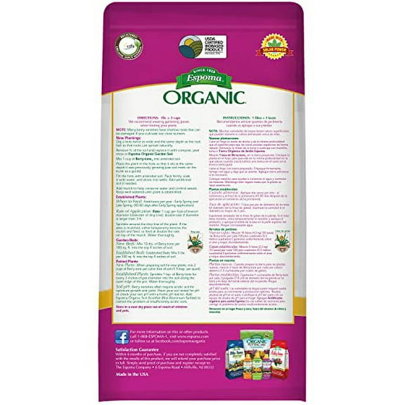 Espoma Organic Berry-Tone 4-3-4 Natural & Organic Fertilizer and Plant Food for All Berries. 4 lb. Bag. Use for Planting & Feeding to Promote Bountiful Harvest - Pack of 2