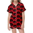 thumbnail image 4 of Girls Silk Pajamas Halloween Pumpkin Bat Cat Print Satin Pajama Set Short Sleeve Top and Shorts 2 Piece Sleepwear Outfit Theme Party Wear Newborn Pajamas Watermelon Red 2 Years-3 Years, 4 of 4