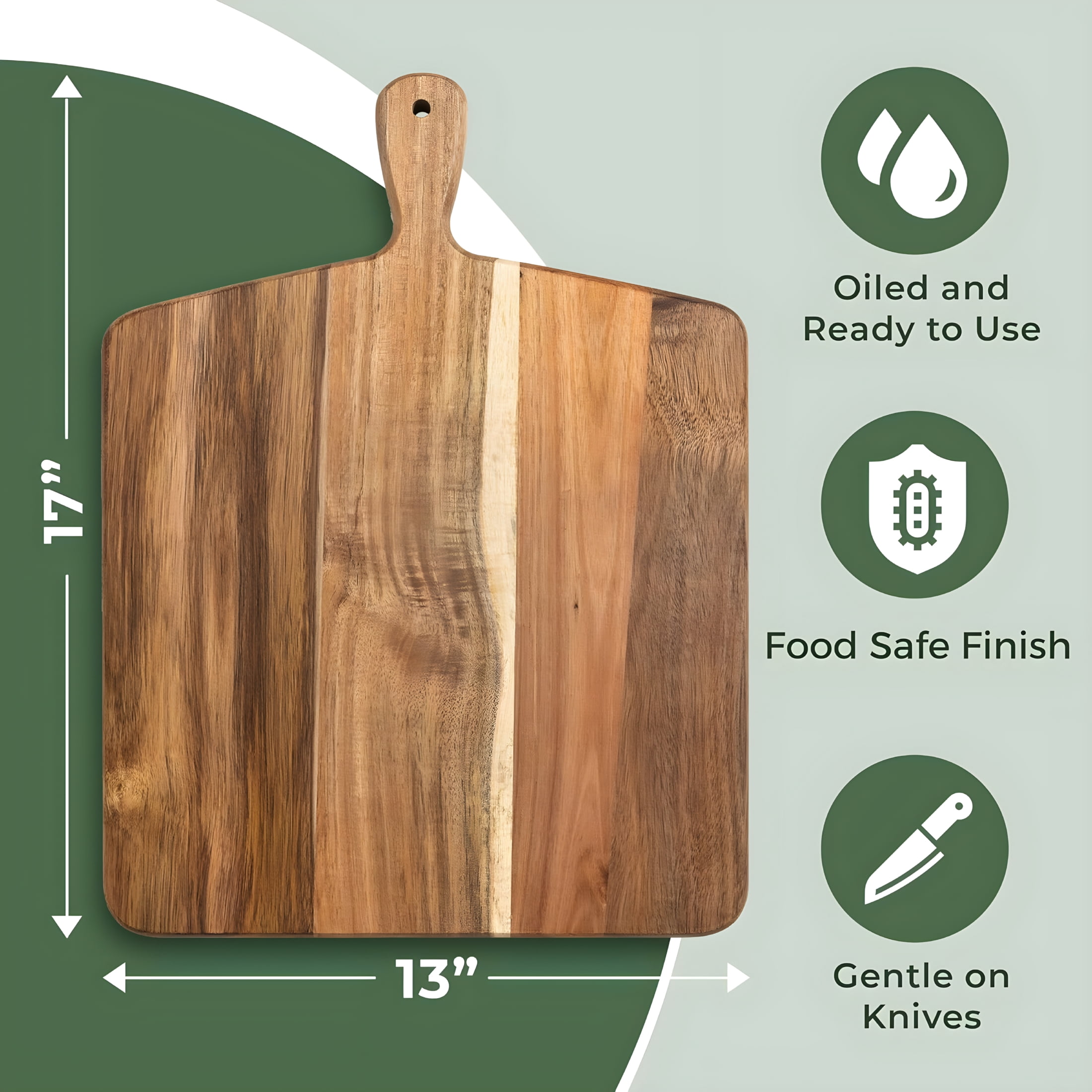 ACDANC Acacia Wood Cutting Board and Chopping Board with Handle for Meat,Cheese Board,Vegetables,Bread,And Charcuterie - Decorative Wooden Serving Board for Kitchen and Dining Room,17" X 13"