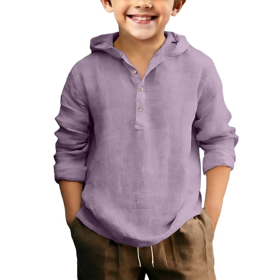 Mercatoo Teen Boys Cotton Linen Shirt Quarter Button Down Long Sleeve Shirts for Kids Summer Casual Hawaiia1 Beach Hoodie Tops