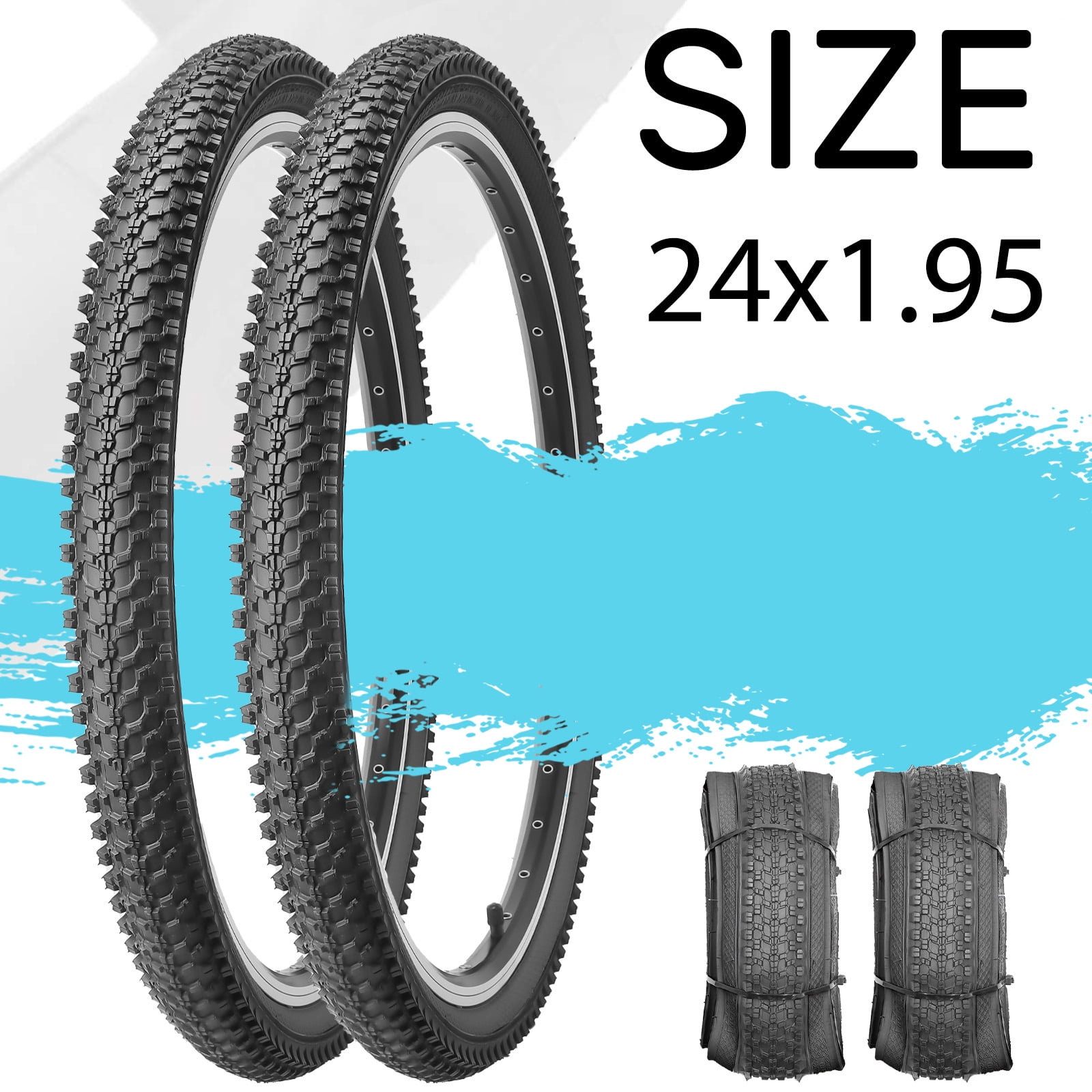 Hycline 2 Pack Bike Tires Set,24 Inch Folding Replacement Tire Plus Bike Tubes and Tire Levers for MTB Mountain Bicycle