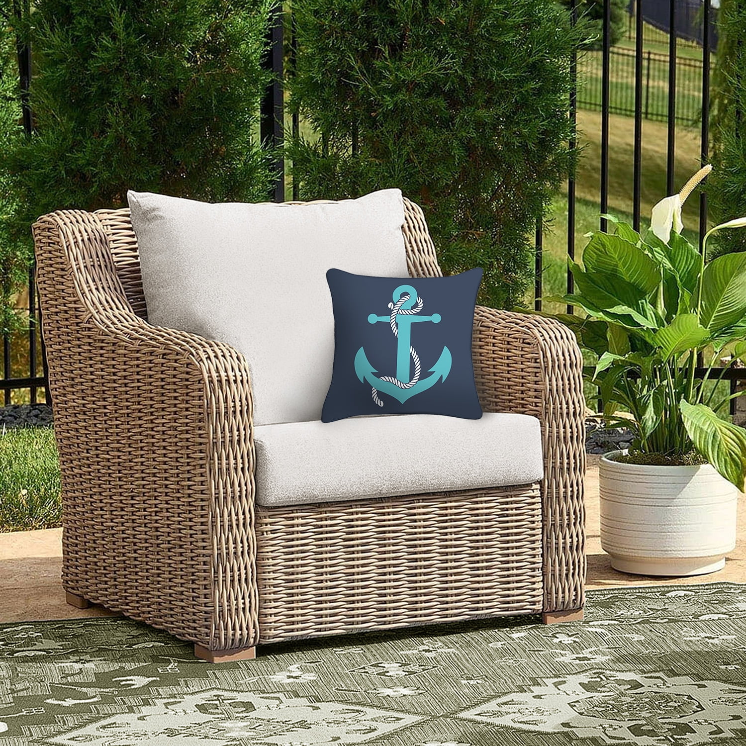 Mainstays 16 in x 16 in Anchor Decorative Outdoor Throw Pillow, Blue