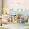 thumbnail image 2 of Twin Size Metal Floor Bed Frame With Fence And Door, Pink, 2 of 12