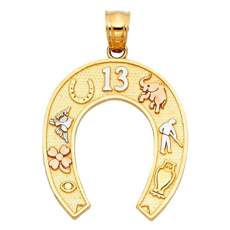 - FB Jewels 14K White Yellow And Rose Tri Color Gold Lucky Yellow Gold Horseshoe Pendant 24mm X 21mm