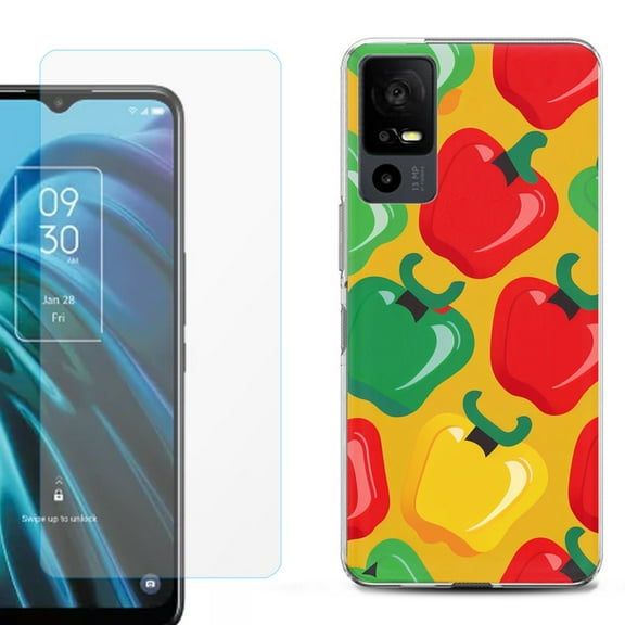 OneToughShield ® for TCL 40 XE 5G Shockproof Fashion Phone Case, with Tempered Glass Screen Protector - Bell Pepper