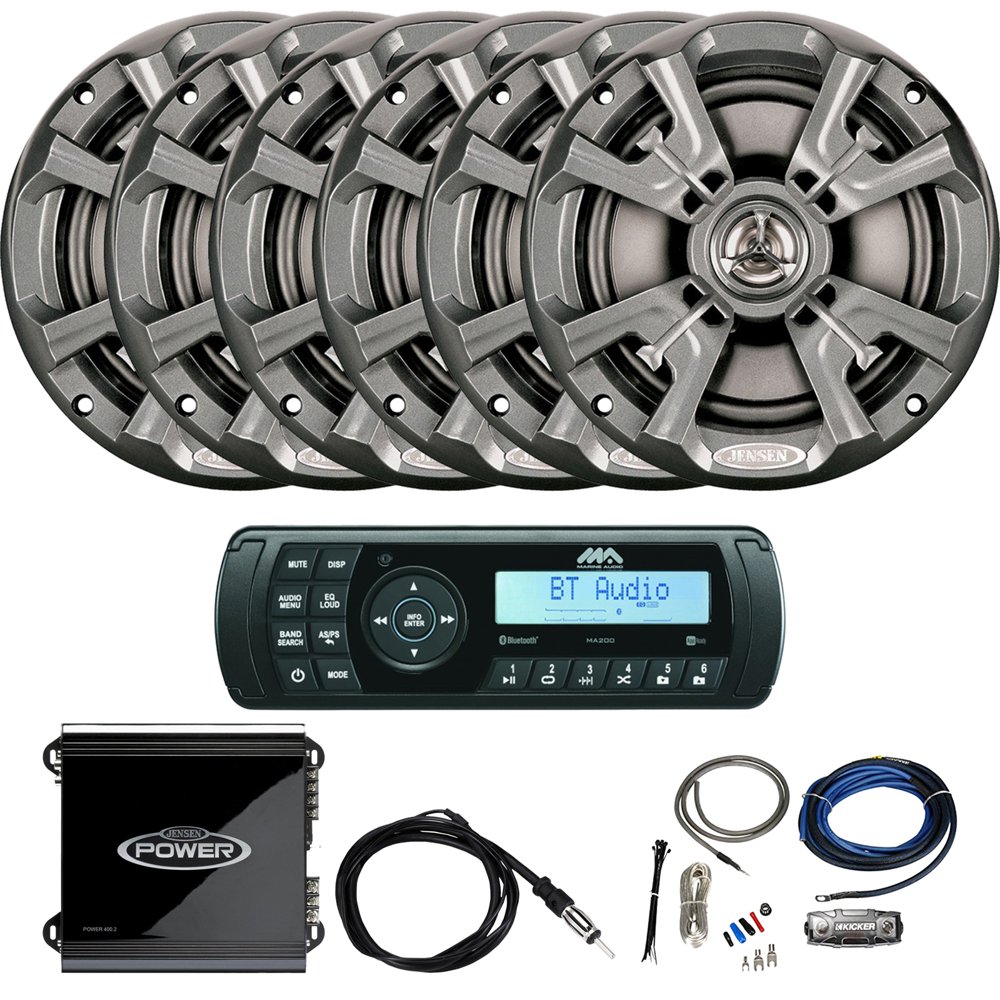 Jensen Marine Audio MA200 AM/FM/USB/Bluetooth Waterproof Stereo, 6 x 6.