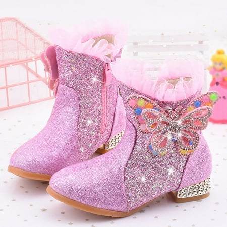 

HAXMNOU Girls Booties Kid Shoes Short Boots Girls Princess Boots Children Boots Princess Shoes Pink
