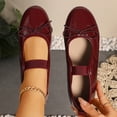 thumbnail image 2 of Gpaecead Women's Bow Mary Jane Flats Glossy Patent Leather Slip On Cushioned Comfort Shoes With Elastic Strap For Office, Campus And Date Burgundy, 2 of 8