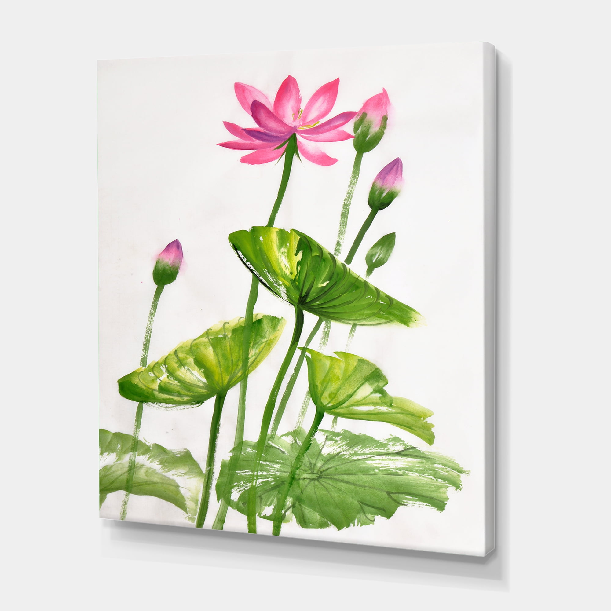 Designart ' Pink Vintage Lotuses In The Pond VII ' Traditional Canvas Wall Art Print