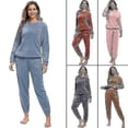 thumbnail image 3 of Pijamas cálidos de invierno más conjunto de pijamas suaves con cuello redondo y pantalones superiores de forro polar, 3 of 5