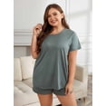 thumbnail image 5 of LONGHUSHAN Womens Pajama Sets Plus Size Summer Short Sleeve Round Neck Loungewear Sleepwear Comfy Two Piece Lounge Set, 5 of 8