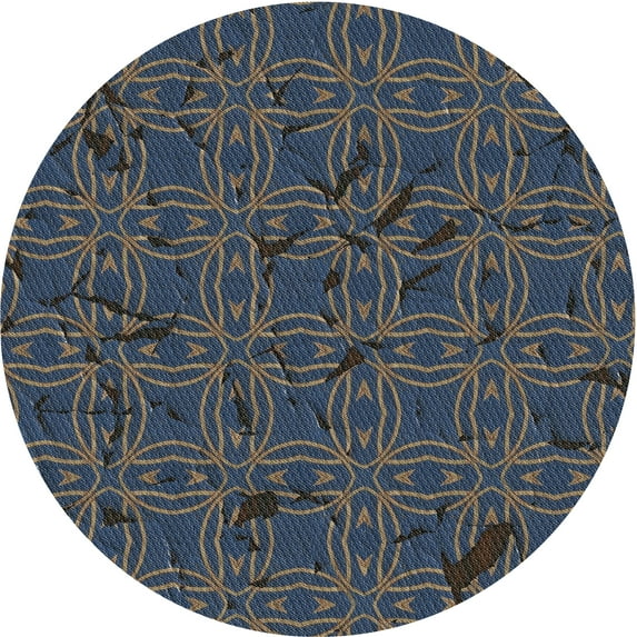 Ahgly Company Machine Washable Indoor Round Transitional Night Blue Area Rugs, 5' Round