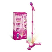 ICUANUTY Kids Microphone and Stand Childrens Karaoke Machine with Lights for Girls Boys (Pink)