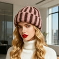 thumbnail image 2 of Trendy Contrast Stripe Knit Cap Pullover Skull Hat Blend Comfort Pullover Thicken Hat, 2 of 8
