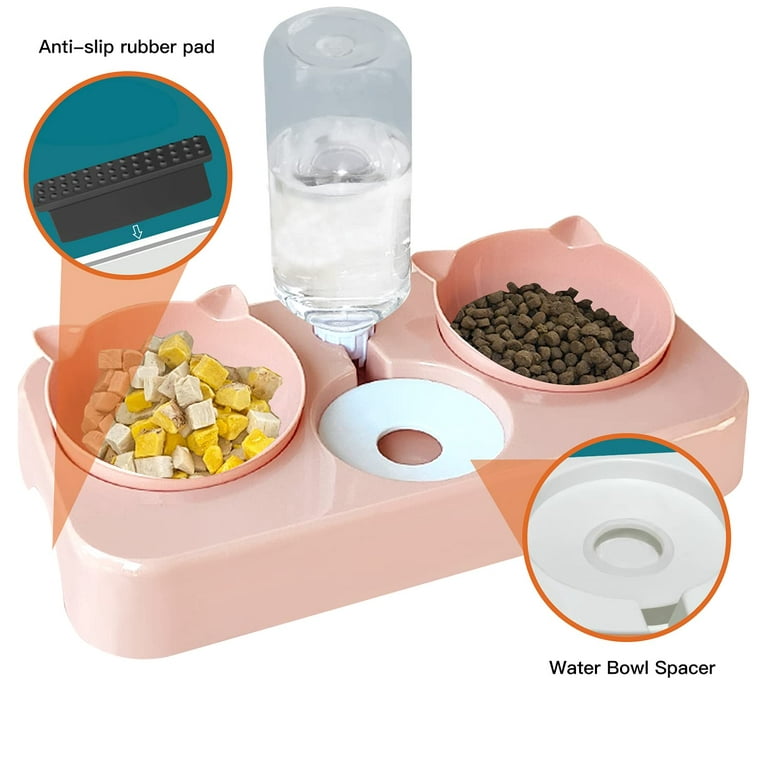 Pets Feeder,cats Dogs Food And Water Bowl Set, Automatic Pets Water  Dispenser With Food Bowl (blue)