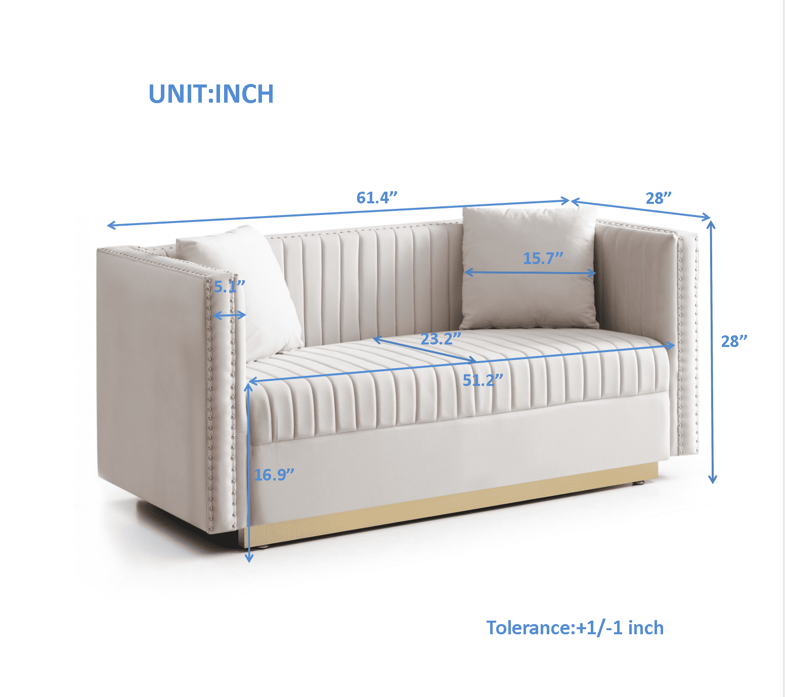 Modern Velvet Upholstered Sofa, 2 Seater Tufted Couch Loveseat with 2 Pillows and Nailhead Trims for Living Room Apartment Office
