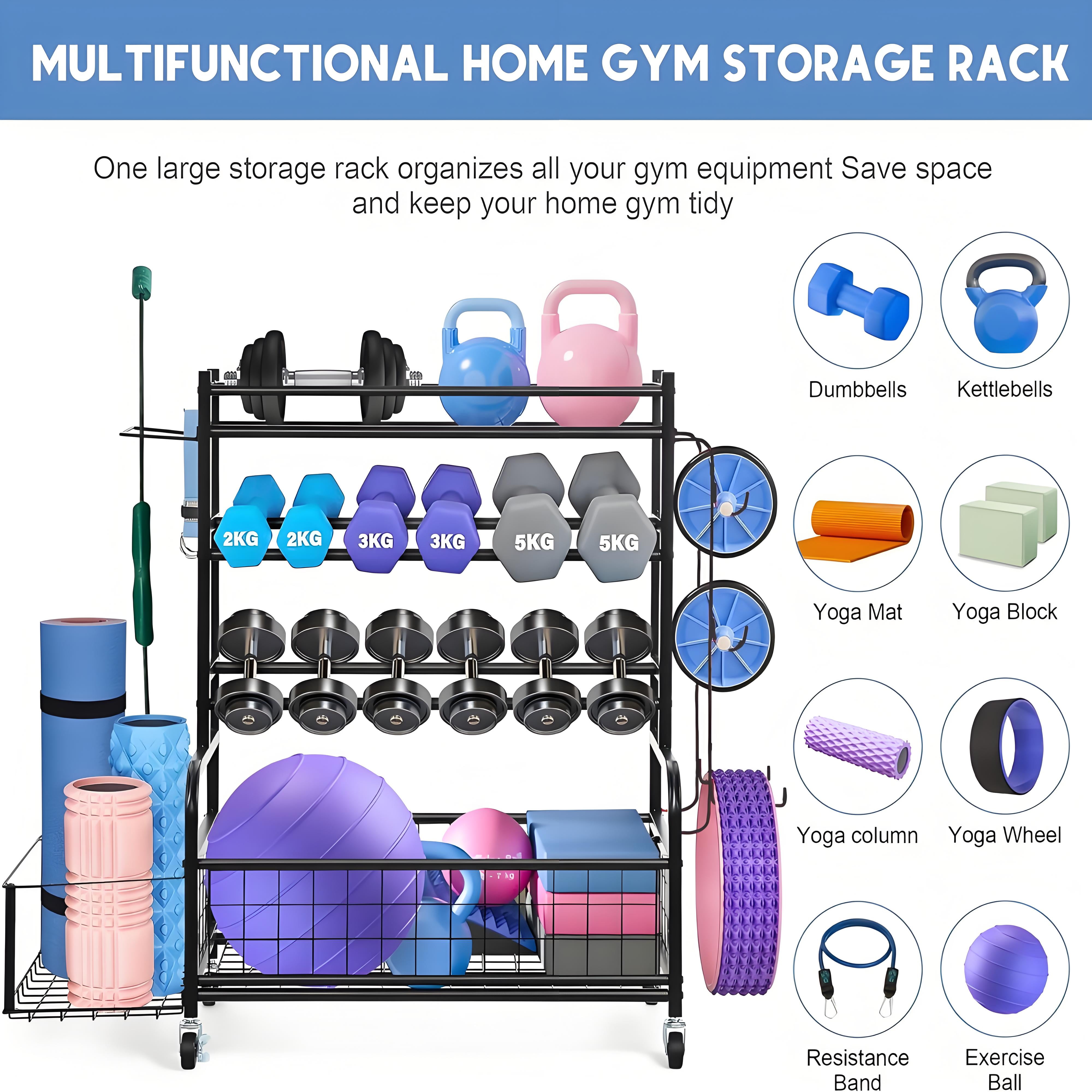 Weight Rack,Blacksmith 4-Layers Extra Large Heavy Duty Dumbbell Rack,Sports Equipment Organizer with Wheels and Hooks,Black