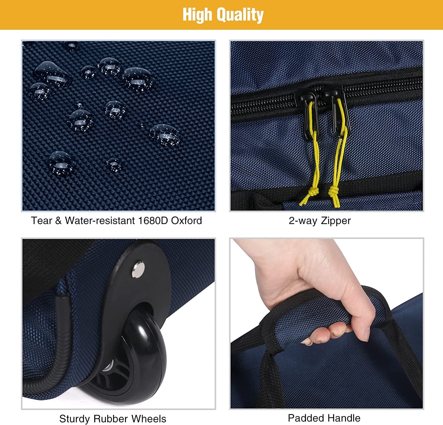 REDCAMP 85L Foldable Duffle Bag with Wheels 26", 1680D Oxford Collapsible Large Duffel Bag with Rollers for Camping Travel Gear, Navy