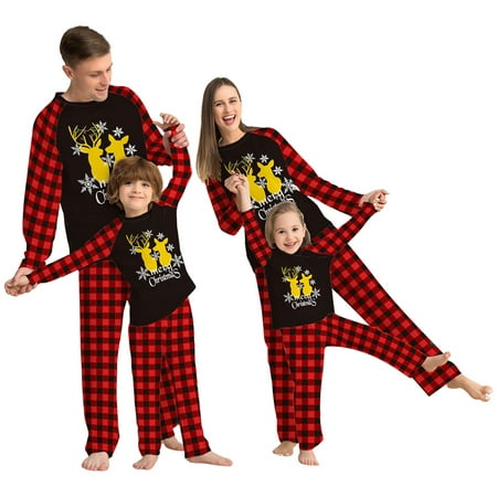

JBEELATE Matching Family Christmas Pajamas Set Elk Print Plaid Xmas Sleepwear for Mom Dad Kids Baby