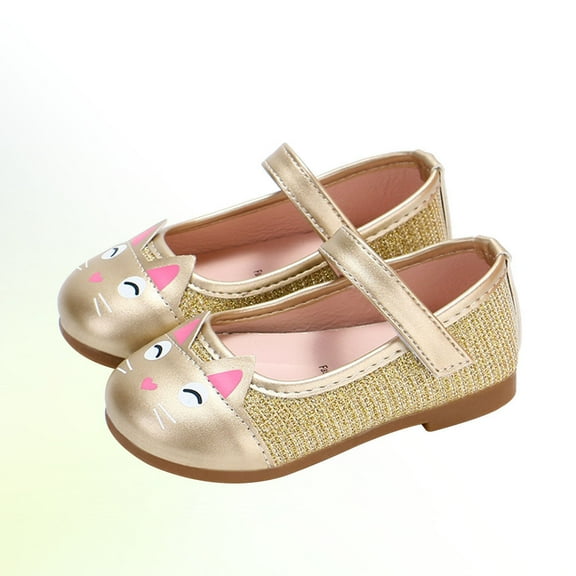 Soimiss 1 Pair Cat Design Leather Toddler Shoes Breathable Leisure Shoes for Baby Girls (Golden Size 22)