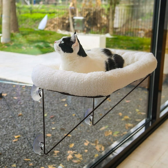 Zakkart Cat Window Perch - 100% Metal Supported from Below - Comes with Warm Spacious Pet Bed - Cat Window Hammock for Large Cats & Kittens - fo