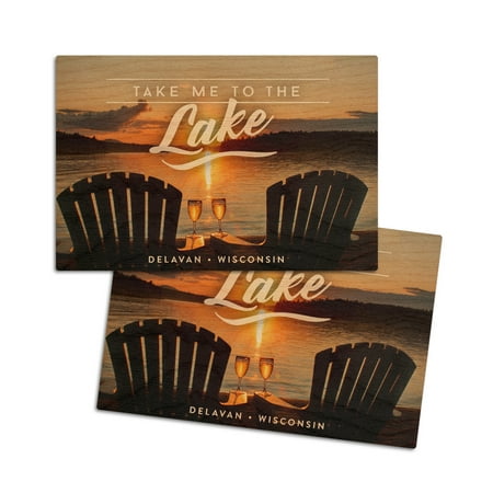 

Delavan Wisconsin Take Me to the Lake Sentiment Sunset View (4x6 Birch Wood Postcards 2-Pack Stationary Rustic Home Wall Decor)