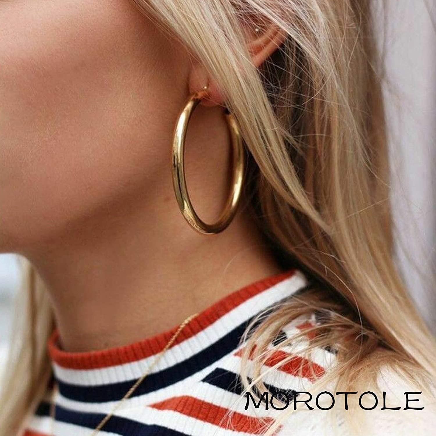 Chunky Tube Hoop Earrings,14K Gold 