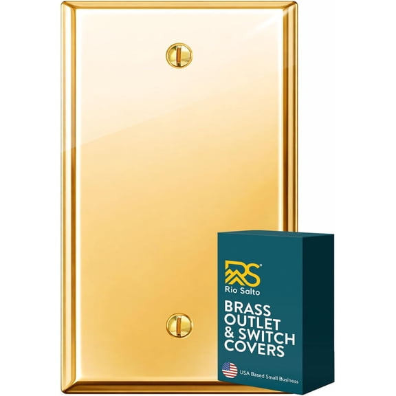 Rio Salto MIDSIZE BRASS Blank Wall Plate High Polished Gold Switch Plate Cover — Signature Collection, 4.94" X 3.13"