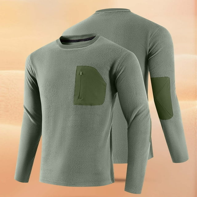 Blusas y camisas de manga larga con cuello redondo para hombre, estilo casual, a la moda, de color liso, para correr, fitness, con cremallera elástica alta, bolsillo, manga larga, cuello redondo, para