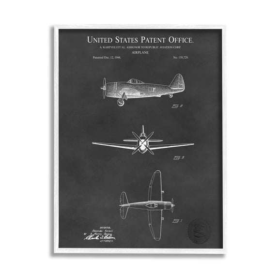 Stupell Industries US Aircraft Patent Diagram Graphic Art White Framed Art Print Wall Art, Design by Karl Hronek