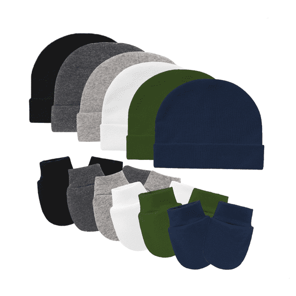 Tisoloow Baby Hats with Scratch Mittens Set Unisex Newborn Hospital Hats for Baby Boys Girls Cute Infant Beanie Caps Cotton Soft Baby Hat Z 6 Pack a One Size