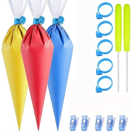 62pcs Tipless Piping Bags Set- 50pcs Disposable Piping Pastry Bag for Royal Icing/Cookies Decorating - 5 Pastry Bag Ties, 5 Clips &2 Scriber Needle - Best Cookie/Cake Decorating Tools (10 Inch)