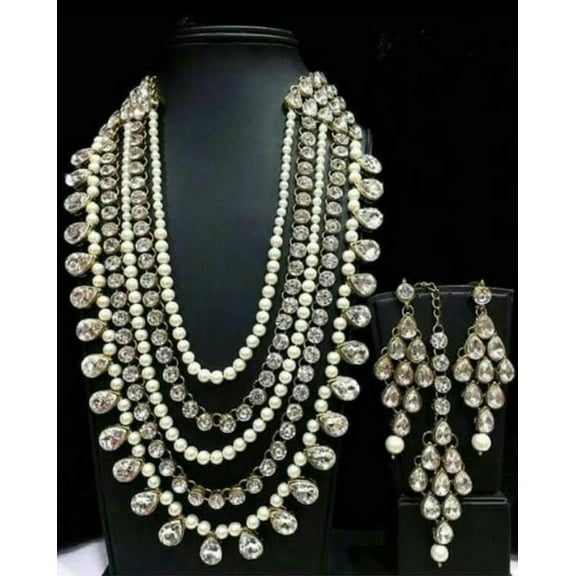 Statement Layered Kundan & Pearl Bridal Jewelry Set – Heavy Necklace with Matching Earrings | Traditional Indian Design