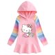 thumbnail image 3 of Hello Kitty-vestido con estampado de dibujos animados para niña, suéter con capucha de manga larga de arcoíris de algodón puro, falda de princesa dulce, primavera y otoño, 3 of 5