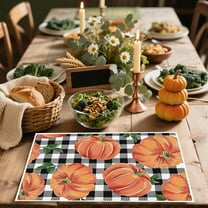 100Fens Thanksgiving Pumpkin Placemats Plaid Table Decor Fall Table Mats for Holiday Kitchen Dining Room Decoration Reusable Washable