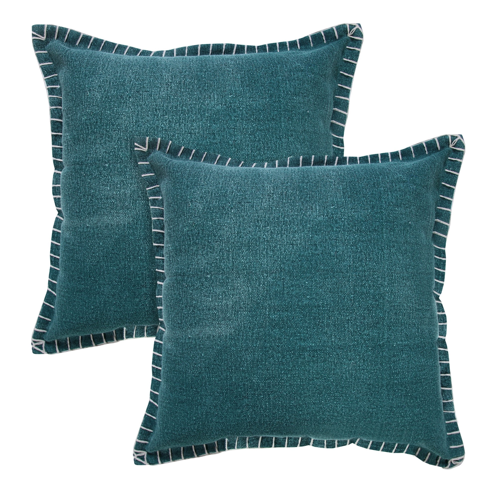 Laddha Home Designs Handwoven Embroidered Edge Square Throw Pillows - 20" - Green - Set of 2